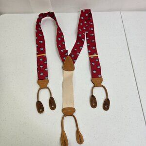 Trafalgar Suspenders Vintage Red Sailboat Sailing Nautical Stretch Brown Leather